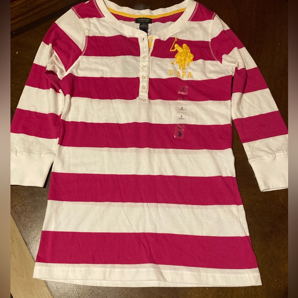 NWT Ladies Size Small U.S. Polo Assn Pink/White Striped Top